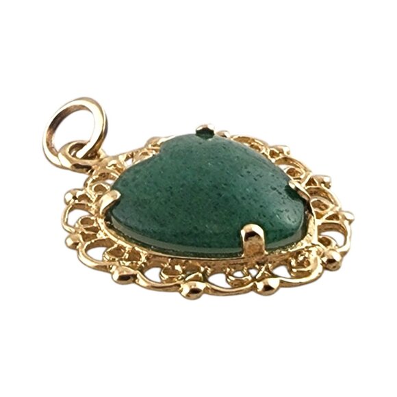 14 Karat Yellow Gold Green Marbleized Heart Stone Pendant #19396 - Picture 3 of 7